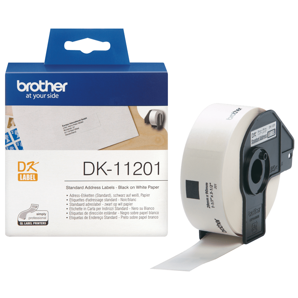 Brother DK11201: оригинальный рулон для печати наклеек черным на белом фоне, 29 мм х 90 мм. 3